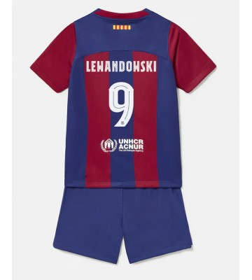 Barcelona Robert Lewandowski #9 Koszulka Podstawowych Dziecięca 2023-24 Krótki Rękaw (+ Krótkie spodenki)